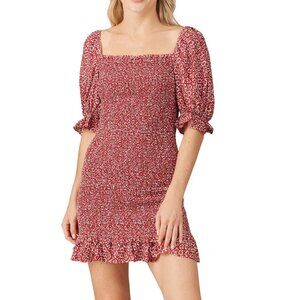 Auguste the Label Marlowe Shirred Mini Dress Red White Floral Casual Neutral